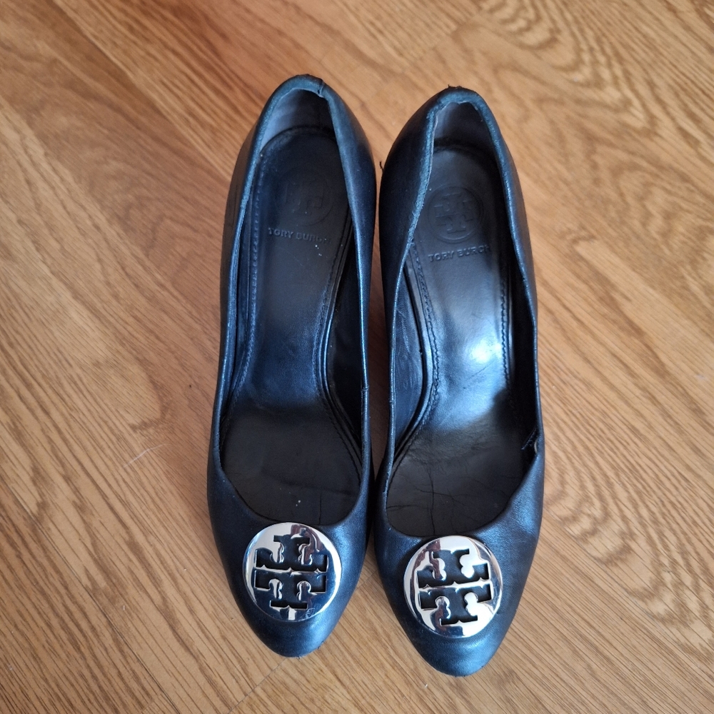 Tory Burch Raleigh wedges black leather 7.5